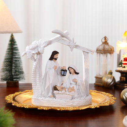 Alupssuc Nativity Set for Christmas Indoor Nativity Scene Decoration, Sculpted Hand Painted Nativity Figurines Scene with Manger, Nativity Figures Sets for Indoor Tabletop Decorations, White