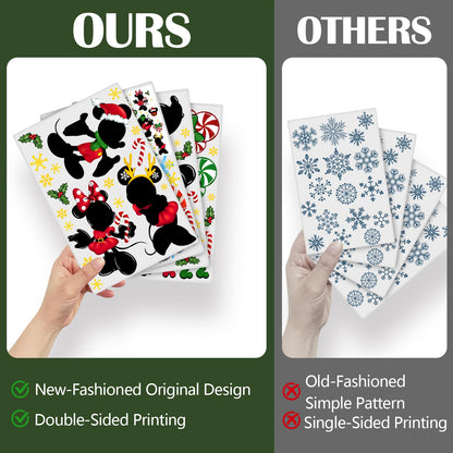 Yovkky Merry Christmas Window Clings, 2026 New Year Christmas Xmas Tree Green Red Stickers Decals Decor, Peppermint Candy Wreath Winter Snowflakes Holiday Party Home Kitchen Decorations