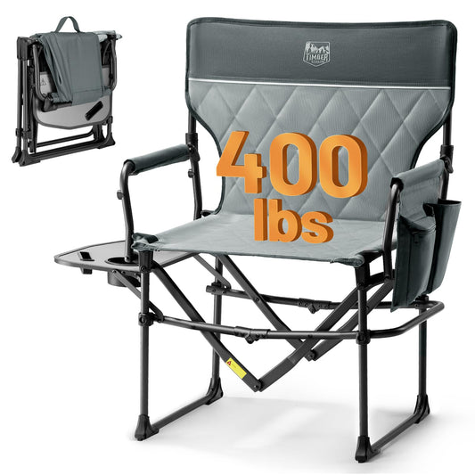 TIMBER RIDGE Aluminum Camping Directors Chair with Side Table Pocket, Portable Folding Chair, Heavy Duty Lawn Chair for Fishing Trip Picnic Concert Outdoor 400lbs, Grey