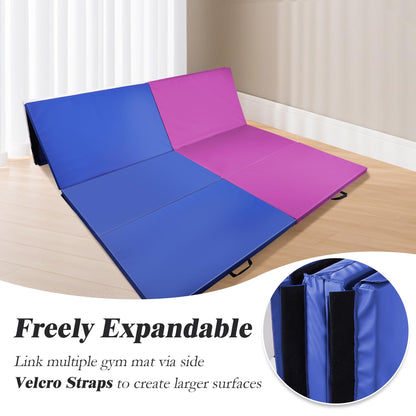 Fitvids Gymnastics Mat, 4'x8'x1.9" Thick Folding Home Gym Exercise Mat with Tear-Resistant PU Leather and Handles, Workout Mat for Yoga Pilates Tumbling Stretching MMA Core Workouts Wrestling