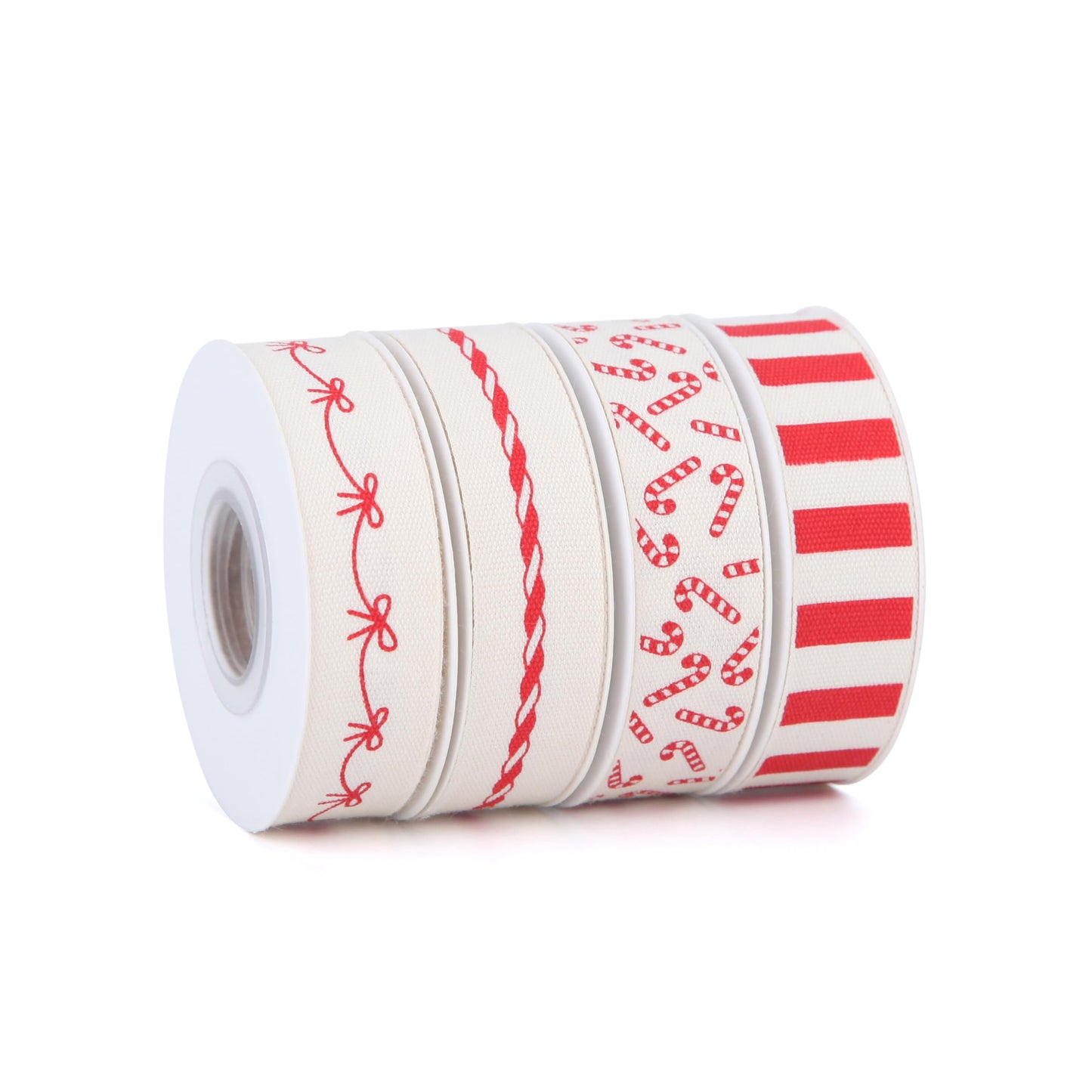 Meseey 4 Rolls 20 Yards 5/8 Inch Christmas Candy Peppermint Ribbon Red and White Stripe Cotton Ribbons for Gift Wrapping, Wreath,Tree Decoration, Outdoor Deco (Red)