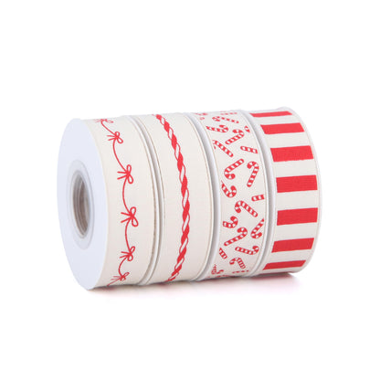 Meseey 4 Rolls 20 Yards 5/8 Inch Christmas Candy Peppermint Ribbon Red and White Stripe Cotton Ribbons for Gift Wrapping, Wreath,Tree Decoration, Outdoor Deco (Red)
