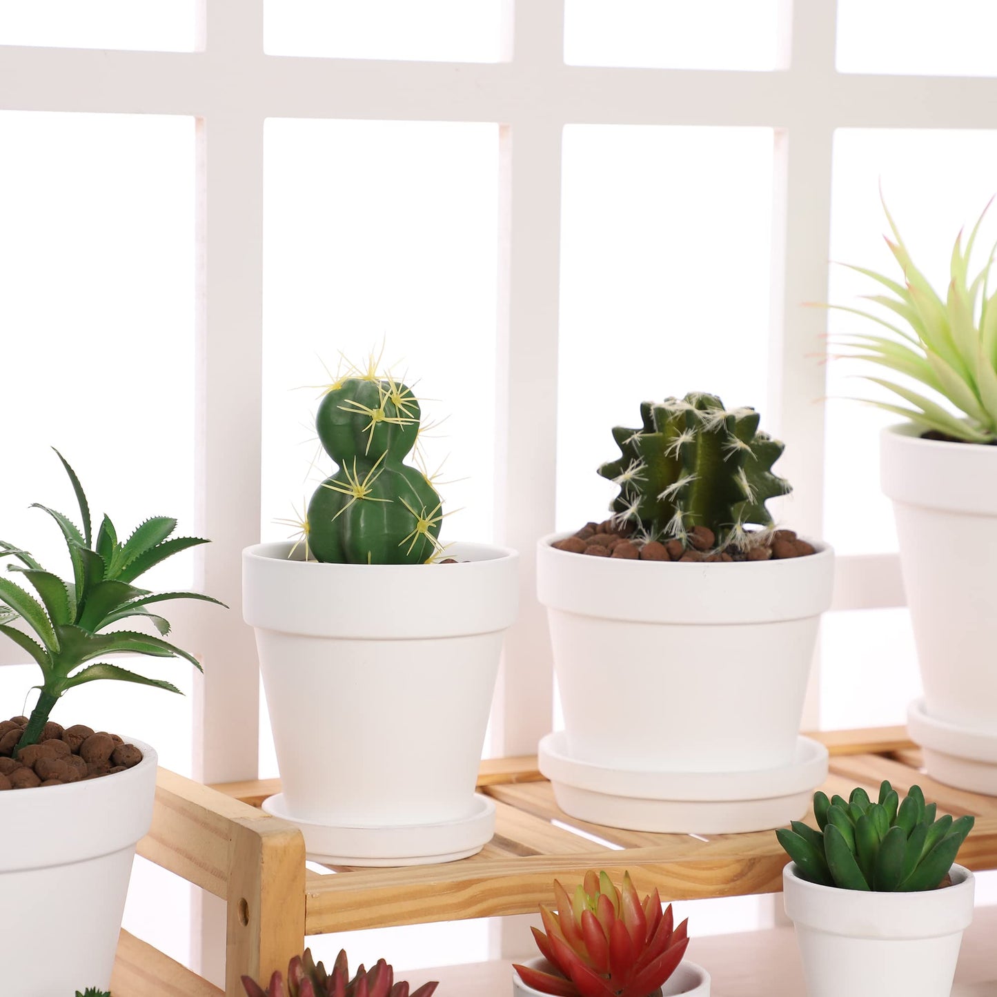 Yishang Terra Cotta Pots with Saucer/Ceramic Tray, 6-Pack Large Terracotta Pots 4.6'' Clay Ceramic Planters for Succulent, Cactus, Flower Plants, Crafts (White)