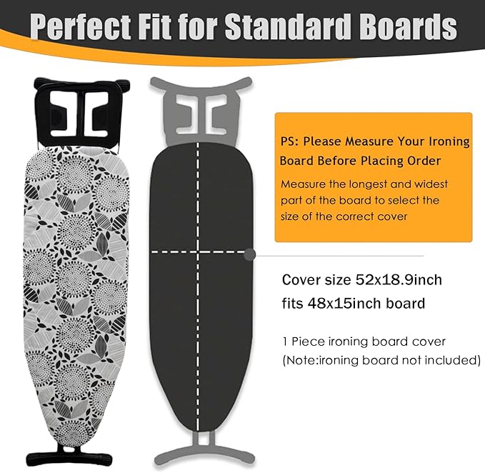 Ironing Board Cover and Pad, Sewn-in Thick Feltpads, Elastic Edge, Fits
