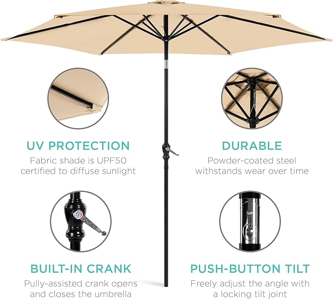 Best Choice Products 10ft Outdoor Table Compatible Steel Polyester Market Patio Umbrella w/Crank and Easy Push Button Tilt