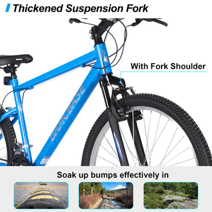 HH HILAND 27 Inch Mountain Bike, Mens Womens MTB with 18 Speeds, High-Tensile Steel Frame, V Brake, Hardtail Bicycle for Adults Blue