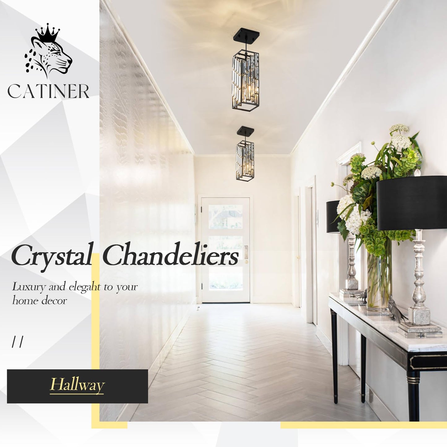 CATINER Black Crystal Pendant Light, Mini Hanging Light Fixture with Adjustable Cord, Modern Industrial Pendant Lighting for Kitchen Island, Dining Room, Bedroom, Hallway, E26 Base (1 Pack)
