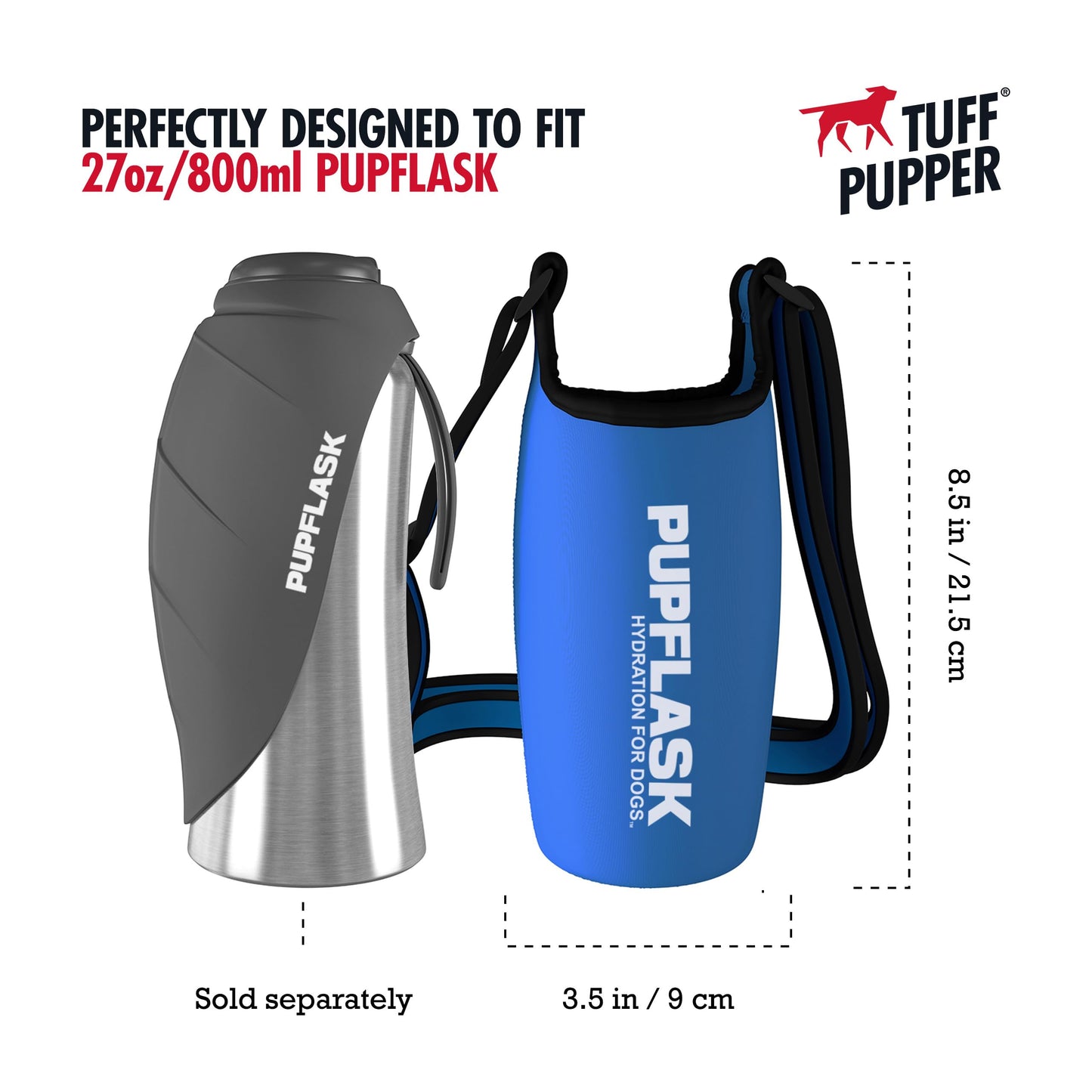 Tuff Pupper PupFlask Insulated Neoprene Dog Water Bottle Holder Sling with Wide Adjustable Shoulder Strap, Great for Travel, Walking, Hiking, Portable Pet Water Bottle Holder (27 OZ, Nebulas Blue)