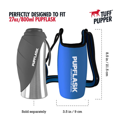 Tuff Pupper PupFlask Insulated Neoprene Dog Water Bottle Holder Sling with Wide Adjustable Shoulder Strap, Great for Travel, Walking, Hiking, Portable Pet Water Bottle Holder (27 OZ, Nebulas Blue)