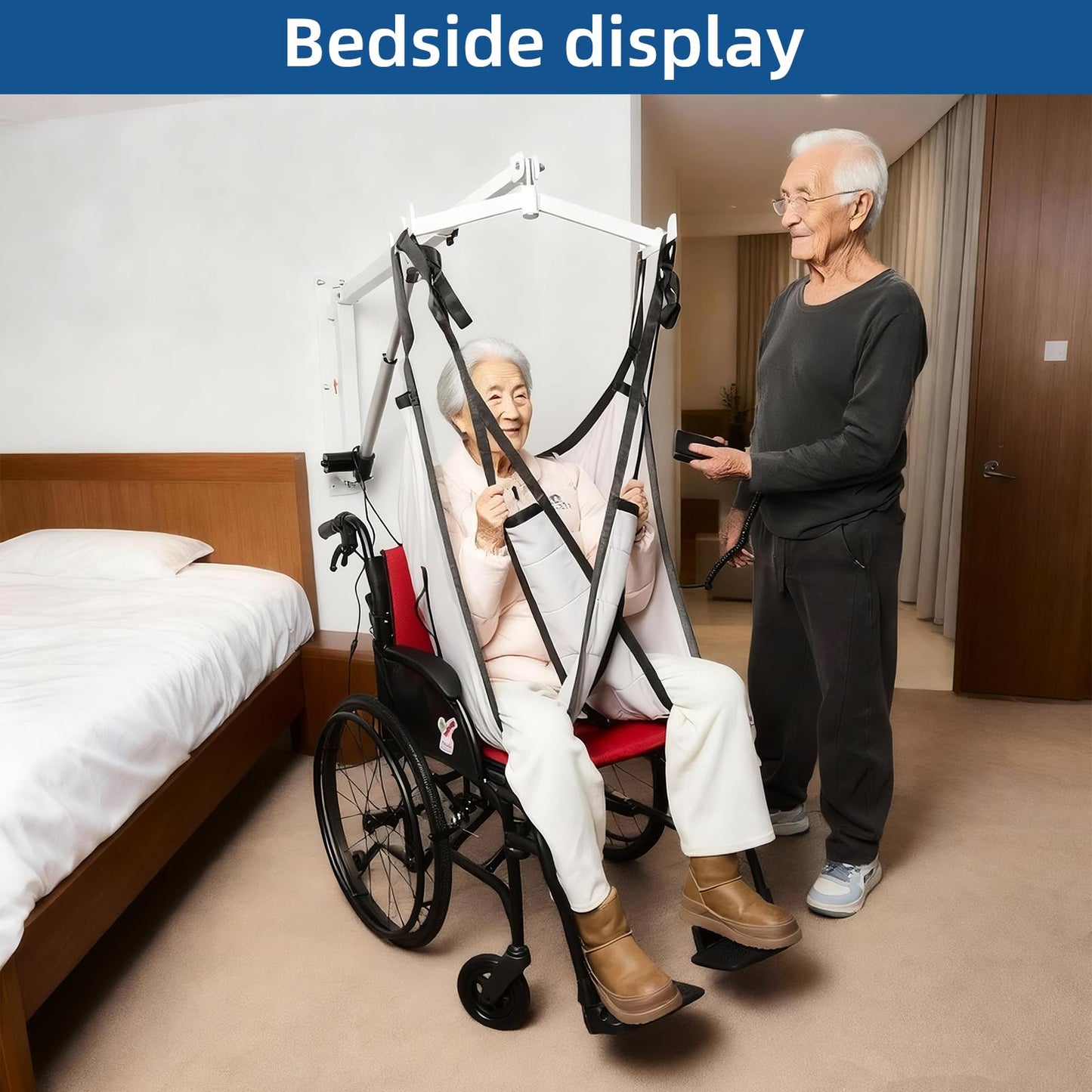 GxRichstar Wall-Mounted Patient Lift with Sling, Portable Electric Transfer Lift for Disabled, Elderly, Handicap, Remote Control, White