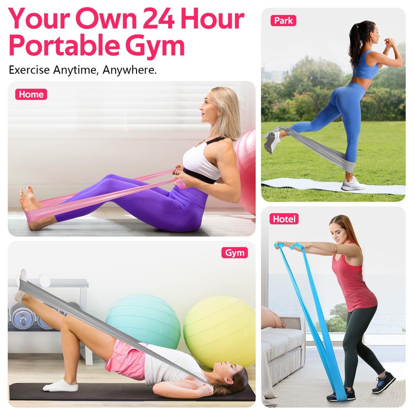 Resistance Bands for Working Out, Exercise Bands for Physical Therapy, Stretch, Recovery, Pilates, Rehab, Strength Training and Yoga Starter Set