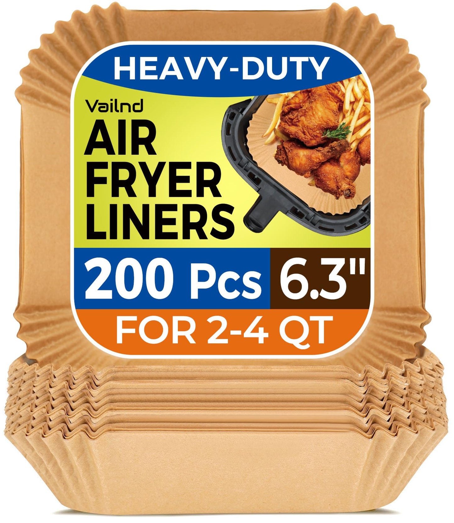 Air Fryer Paper Liners, 200pcs Air Fryer Liners Disposable, 8" Square Baking Liner for 5-8 qt Airfryer Basket, Non-stick and Oil Proof Parchment Paper for Oven, Pans & Baking