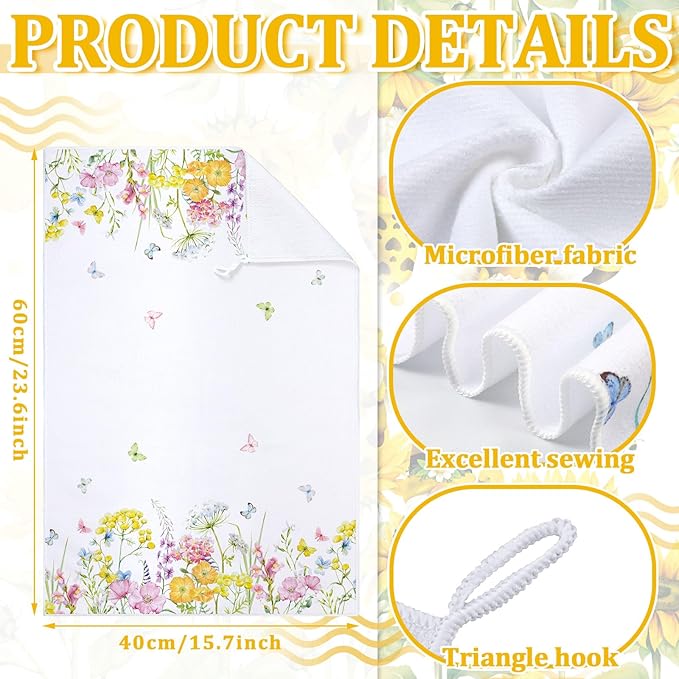 Bencailor 4 Pcs Pink Floral Kitchen Towels Pink and White Flower Hand Dish