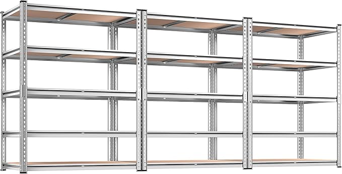 REIBII 2020LBS Garage Shelving Heavy Duty Metal Shelving 5 Tier Storage Shelves, Metal Shelves for Basement, Warehouse, Pantry, Closet, Kitchen, 72" H x 35.55" W x 16" D, Galvanized, 3 Pack