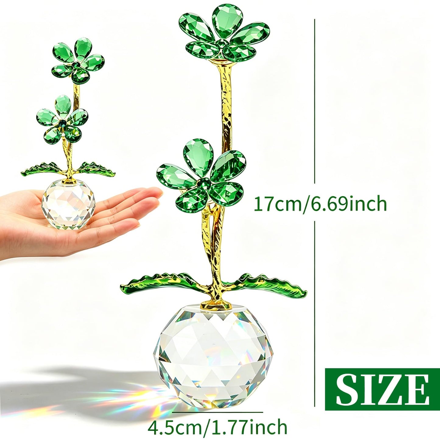 Anxingo Crystal Flower Figurine with Vase, Handmade Eternal Glass Daisy Flower with Gift Box, Romantic Collectible Gift for Women on Birthday Wedding Anniversary Christmas Home Decor(Green)