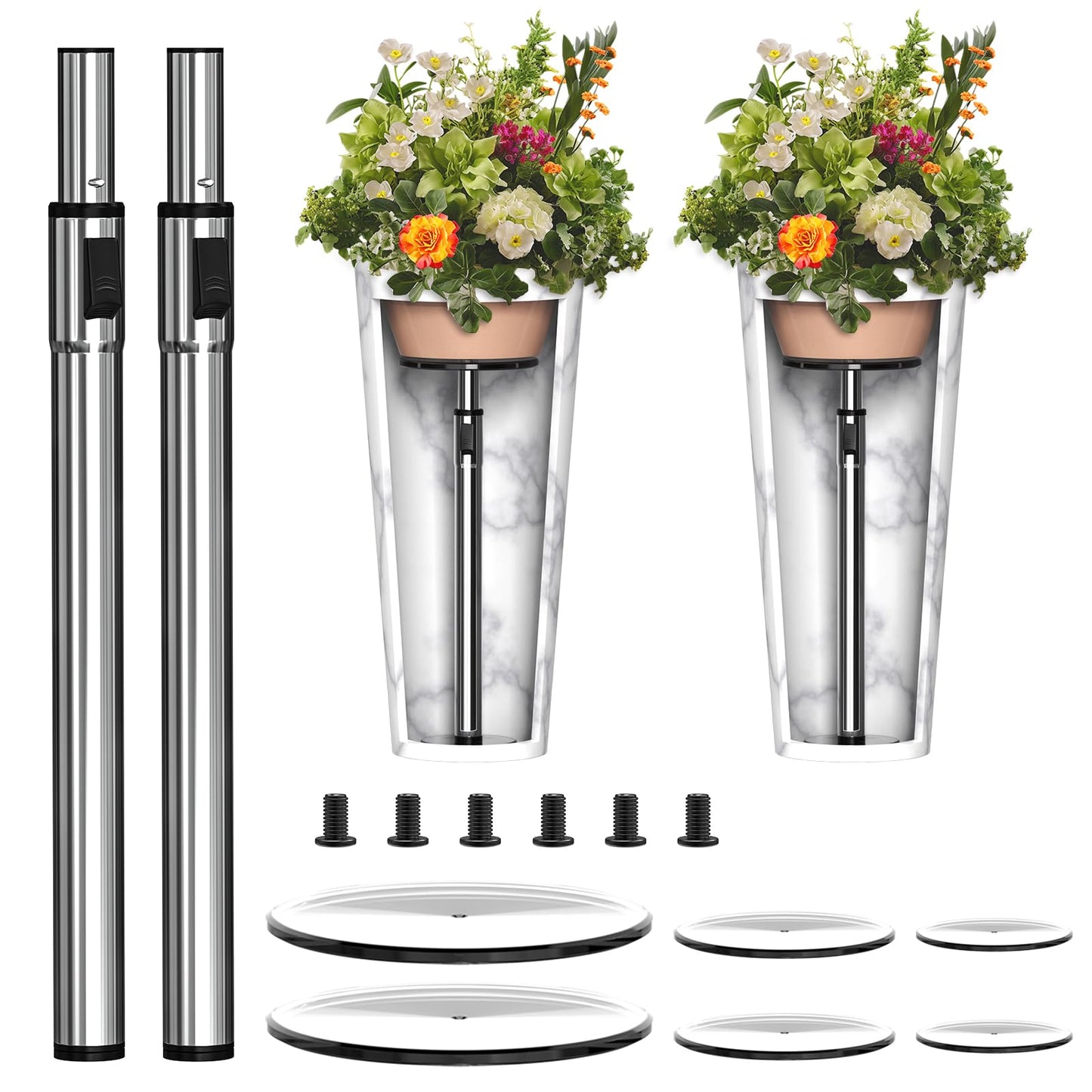 Hazztoll Adjustable Plant Risers for Inside Pot, Planter Insert for Large Container, 19.5-32'' Rise Filler Riser of Tall Flower Bed, Metal Lift Insert for Tall Taper (6 “8“10” Base or Top)