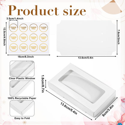 HANLANXUE 100 Pack Mini Jewelry Packaging Boxes with Clear Windows, 5.4"x3.4"x0.7" Paper Necklace Gift Box with Sticker Small Gift Boxes Bulk for Displaying Necklaces Rings Bracelets Earrings (White)