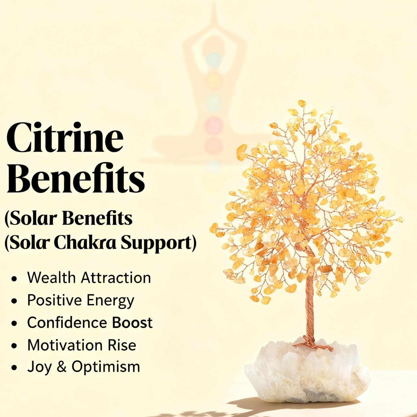 MASGEMES Gemstone Crystal Tree of Life,Natural Citrine with Row Clear Quartz Base,Chakra Healing Crystals Positive Energy Fengshui Decor Bonsai Money Tree,Home Decor Gift Height 8.5-9 Inches