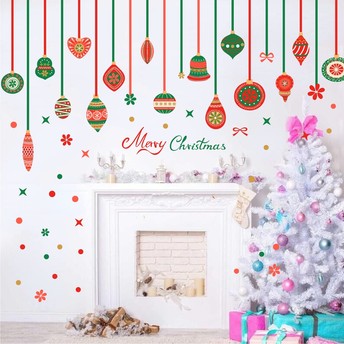 Christmas Bell Wall Stickers Removable Large Xmas Ornament Wall Decals Peel and Stick Merry Christmas Wall Decals Xmas Holiday Wall Stickers Winter Holiday Party Supplies Decorations