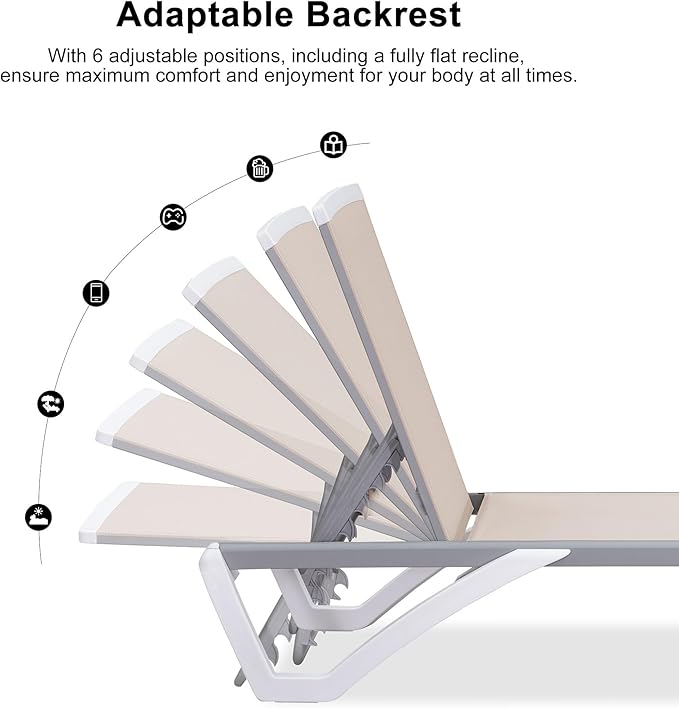 PURPLE LEAF Patio Chaise Lounge Chair Set of 3 Outside Aluminum Plastic