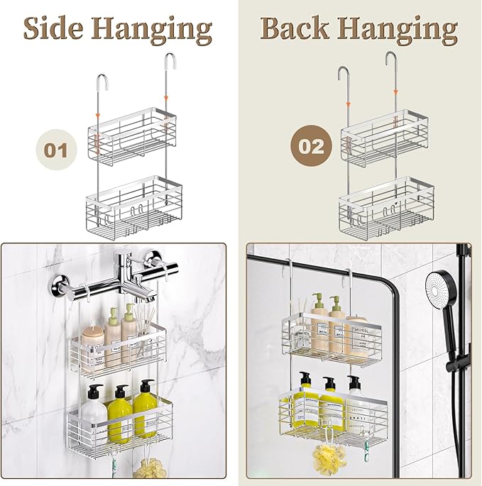 DELLAN Hanging Shower Organizer, 2-Tier Shower Rack