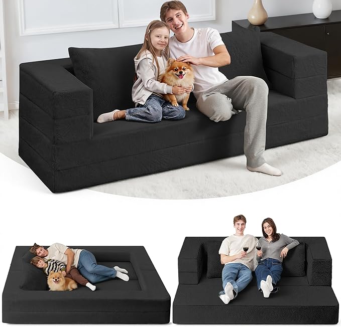 Futon Sofa Bed with Pillow, 3-in-1 Sleeper Sofa Bed with Removable Cover