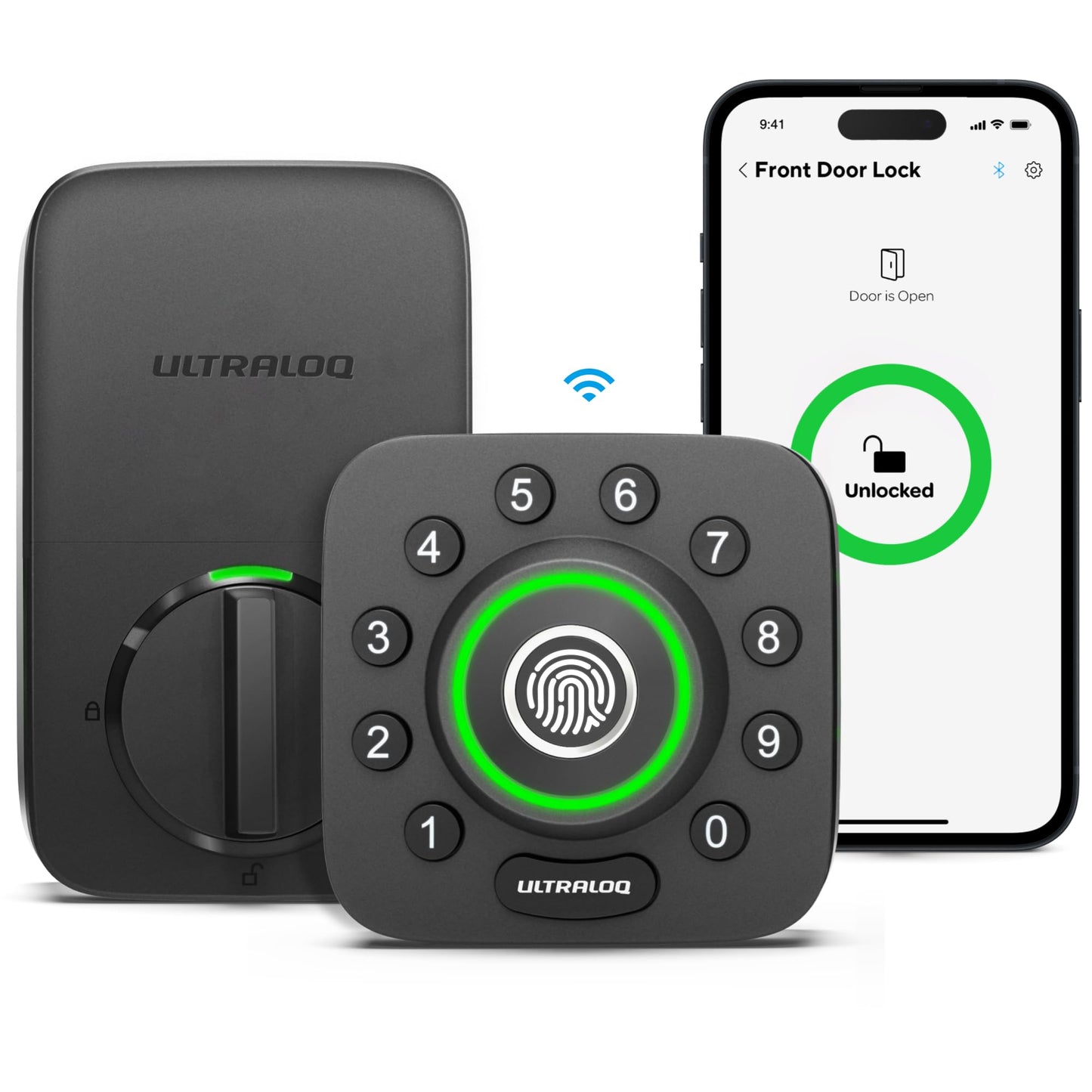ULTRALOQ U-Bolt Pro WiFi Smart Lock with Door Sensor, 8-in-1 Keyless Entry Door Lock with Fingerprint ID, App Remote Control, Built-in WiFi Keypad Deadbolt, Auto Unlock, IP65 Waterproof, Easy Install