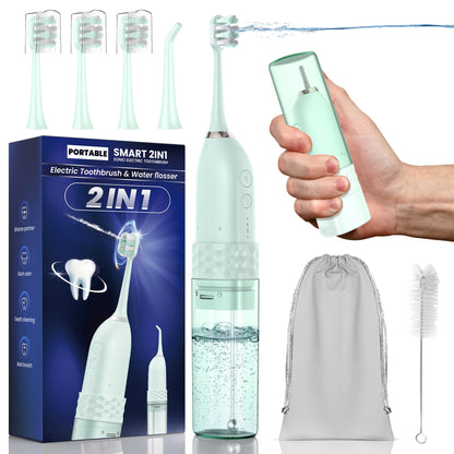 Portable Water flosser with Electric Toothbrush, 2 in 1 Teeth Cleaning Kit, Electric Toothbrush and flosser Combo, Water Flosser for Travel and Home (Black)