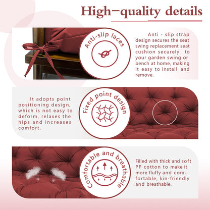 KGOSAUO Durable Extra 5" Thick Waterproof Porch Swing Cushions Outdoor 60 inch Fade-Resistant Swing Bench Cushions 3 Seater Replacement with Backrest for Outdoor Patio Backyard Furniture(Wine Red)