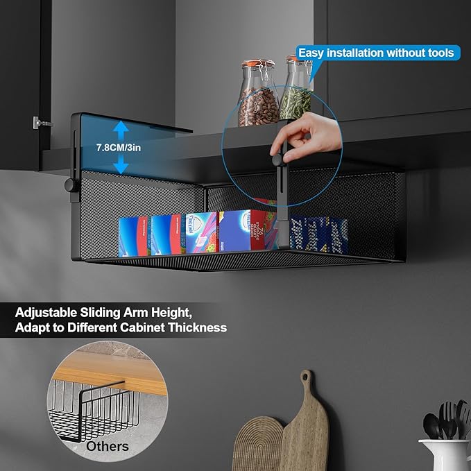 2Pack Under Shelf Basket Organizer, Adjustable Hanging Holder