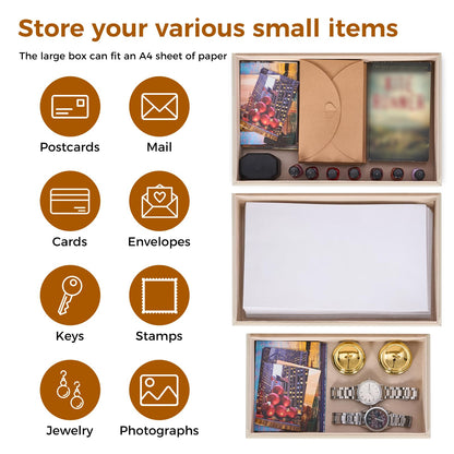 YUNSCEND Decorative Boxes with Lids 2-Set, Memory Box for Keepsakes, Saving Space, Beautiful PU Leather Keepsake Box, Decorative Storage Boxes with Gold Metal Handles Store Photos, Documents White