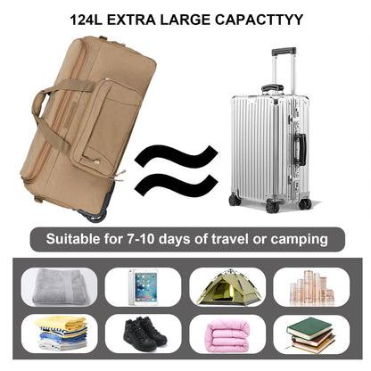 Military Wheeled Deployment Bag Large Tactical Heavy Duty Duffel Bag for Camping Hiking (Tan)