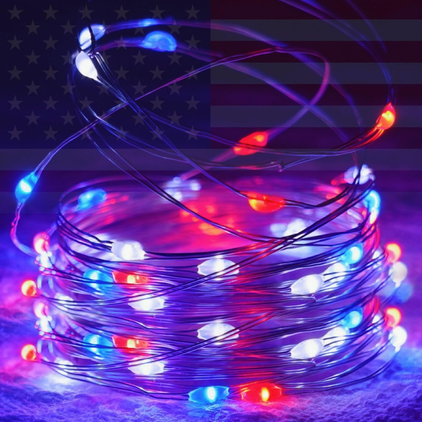 4 Pack 20FT 60LED Red White and Blue Battery Operated Fairy Lights with Timer, 4th of July Battery String Lights Waterproof Outdoor Indoor, Battery Twinkle Lights Independence Day Memorial Day Decor
