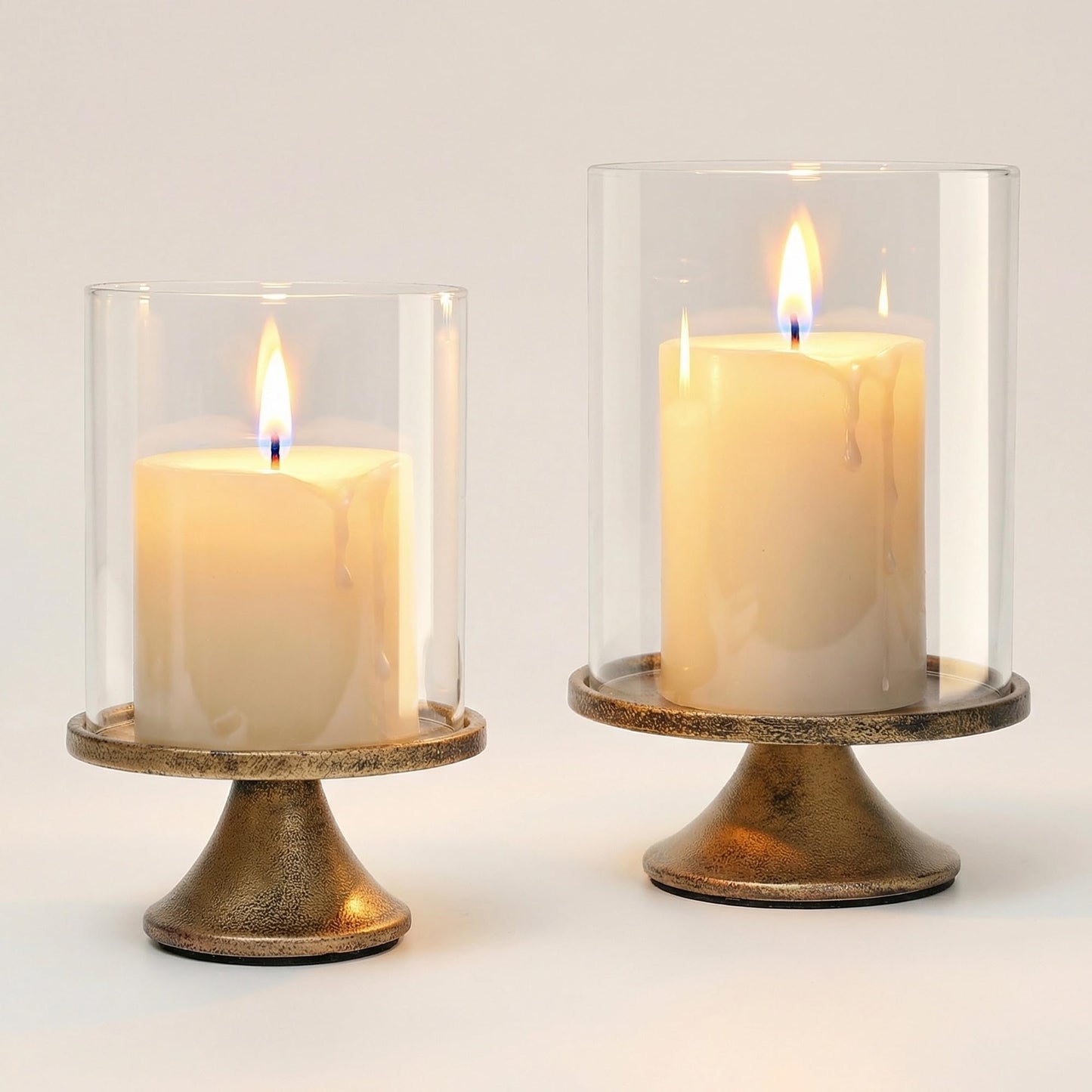 SUJUN Set of 2 Hurricane Candle Holder Set with Glass Dome & Iron Base – Elegant Decorative Pillar Candle Holders for Living Room, Dining Room & Bedroom Centerpiece - Ideal Home Décor