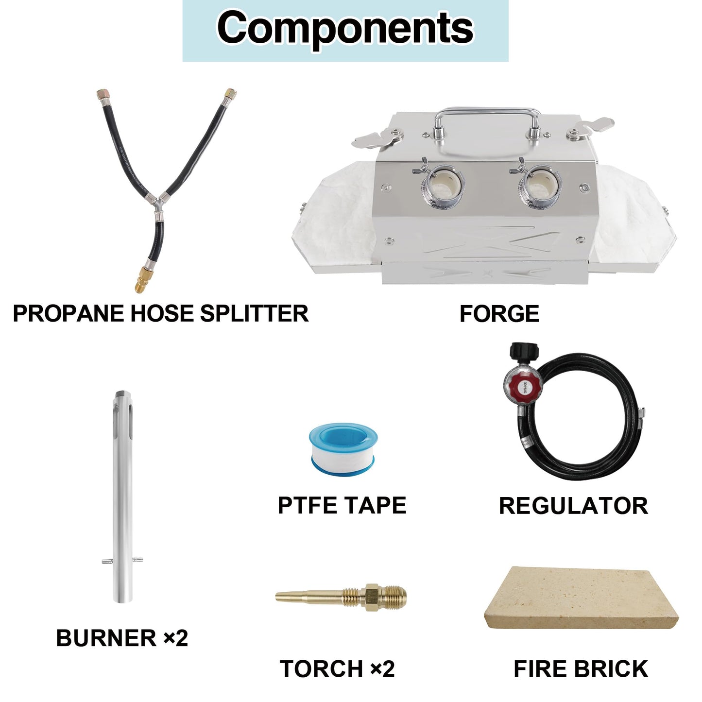 Nelyrho Portable Blacksmith Beginner Forge Kit with 30PSI Regulator, Dual Burners Professional Artists Hobby Knife Making Blacksmith Tools (Double Burners)
