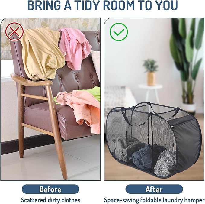 Seiritex Mesh Popup Laundry Hamper 3 Compartment Sortable Horizontal