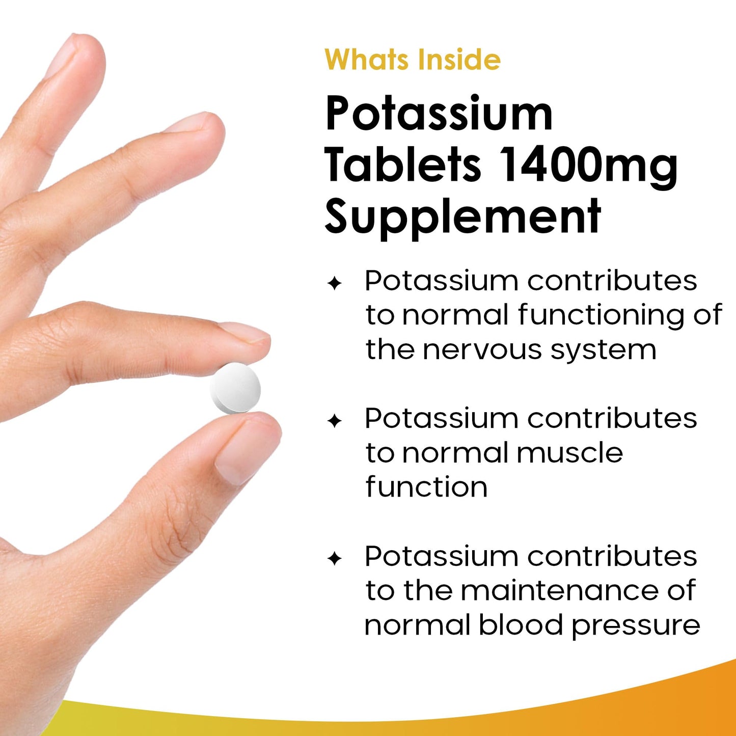 Potassium Supplements 1400mg High Strength - 360 Vegan Potassium Tablets Mineral Electrolytes Supplement Contributes to Normal Muscle Function, Nervous System - Gluten-Free, Non-GMO, Made in UK