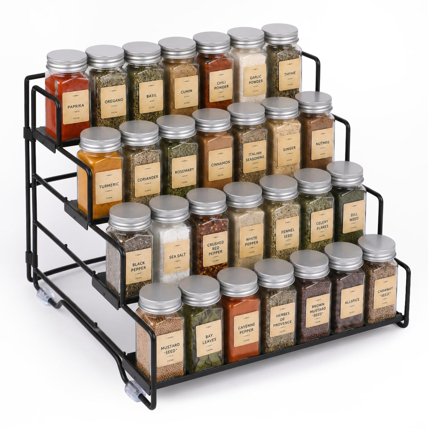 KITREPAION Spice Rack Organizer for Cabinet, Tiered Adjustable Spice Shelf Organization, Metal Seasoning Rack for Kitchen Countertop Cupboard Pantry, Raised Edge Anti-Slip Design for Jars and Bottles