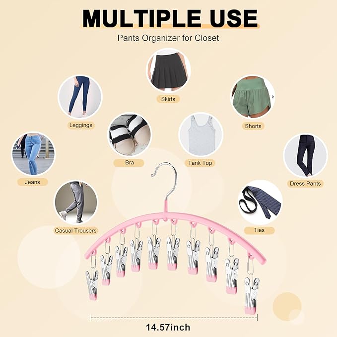 Legging Organizer for Closet, Metal Yoga Pants Hangers 4 Pack w/10 Clips Holds