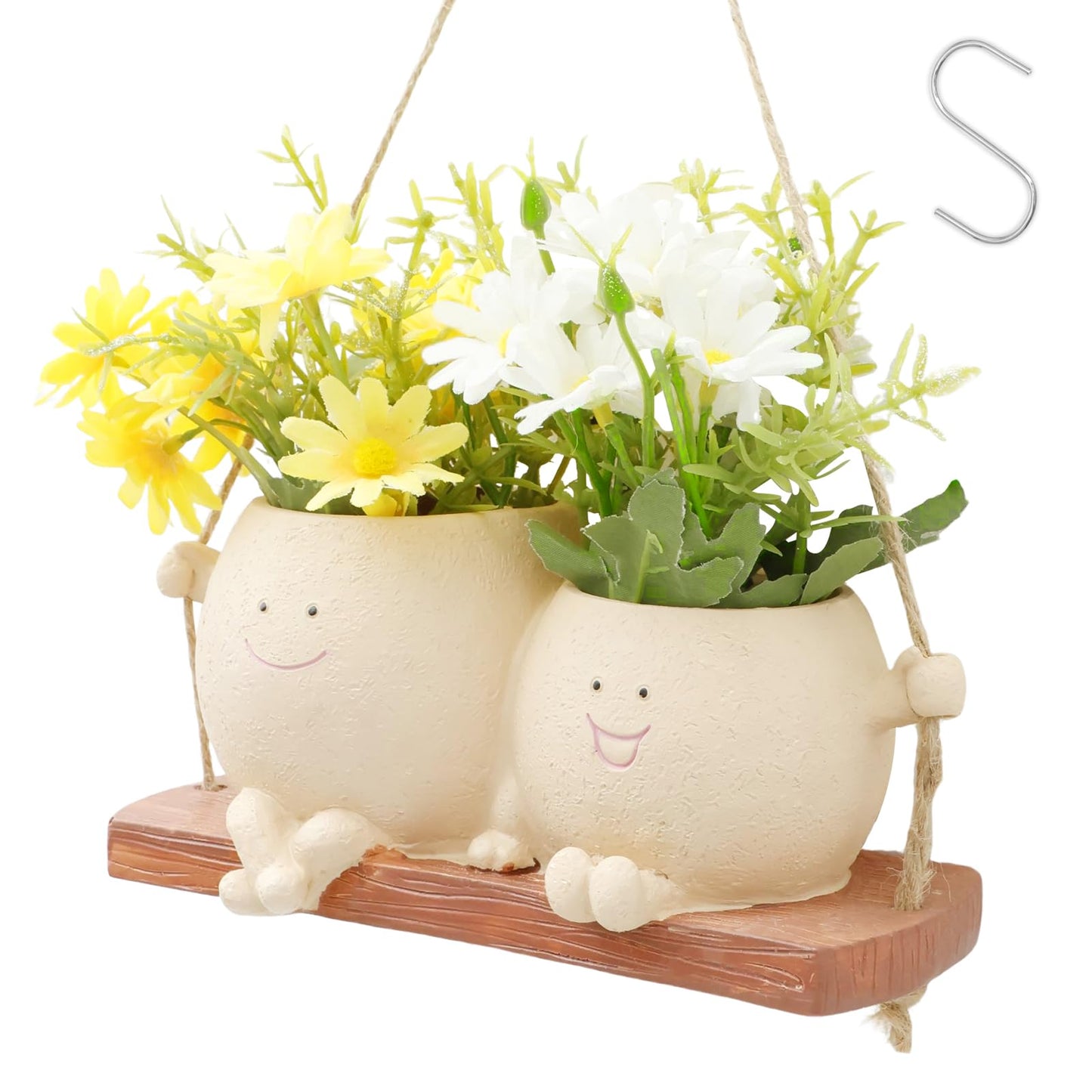 KarHoeGern Face Flower Pot Small Swing Face Hanging Planter Pots Swinging Succulent Cute Hanging Flower Pot Resin Head Planter for String Indoor Outdoor Plants Lovers Birthday