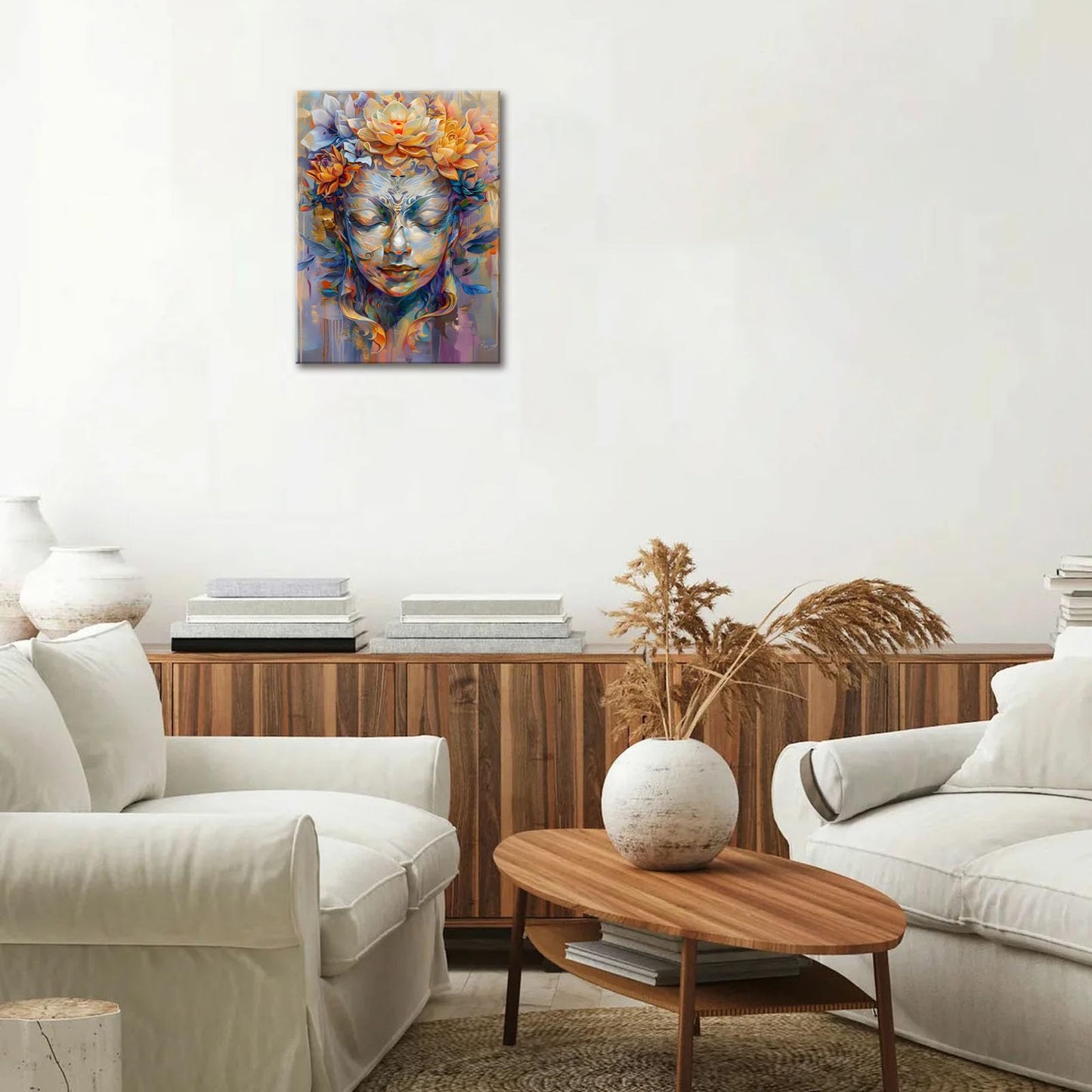 Lotus Flower Wall Art Buddha Canvas Wall Art Flower Blossom Buddha Painting Zen Print Picture on Purple for Yoga Meditation Room Bedroom Framed and Ready to Hang 12"x16"