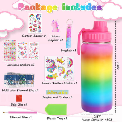 Wninbu Decorate Your Own Water Bottle Kits for Girls,Stainless Steel Unicorn Water Bottle Girls,Arts and Crafts Ages 4-6-8-10,Gem Art Unicorn Toys Gifts Birthday Christmas Stocking Stuffers (Unicorn)