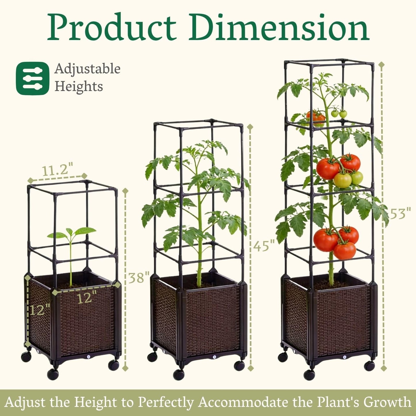 Raised Garden Bed Planter Box with Trellis | Self-Watering Tomato Planter with Wheels for Climbing Plants & Vegetable | Vertical Gardening Tomato Pot with Tomato Cage Indoor Outdoor Patio Greenhouse
