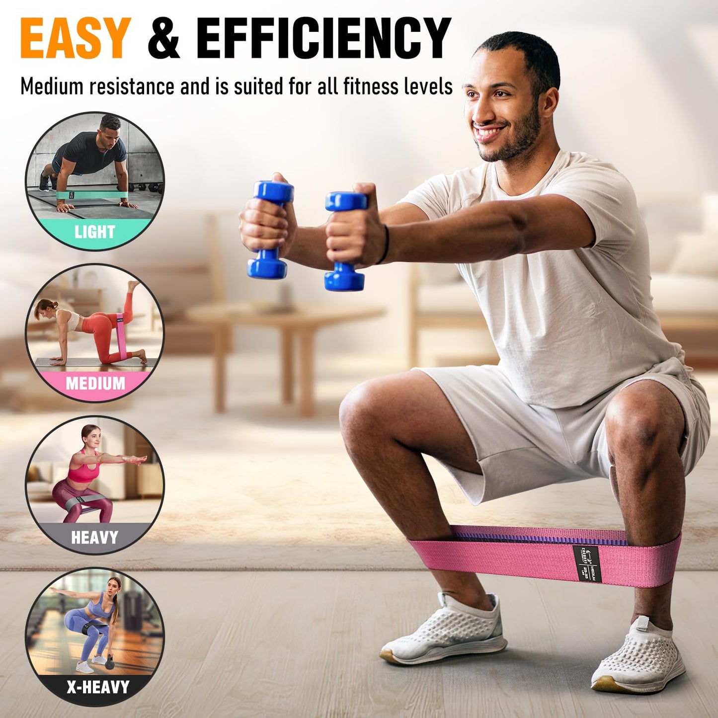 Fabric Resistance Bands for Working Out - Exercise Bands for Women and Men, Booty Bands for Legs and Glute, Yoga, Pilates, Rehab, Fitness and Home Workout