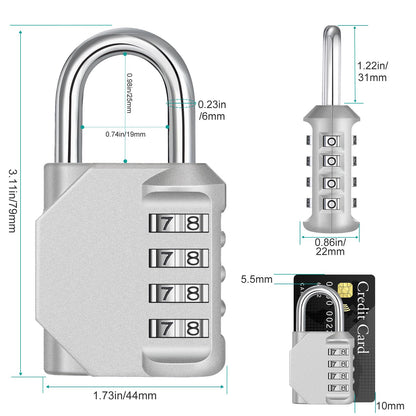 ZHEGE Combination Lock 2 Pack, 4 Digit Outdoor Padlock for School Gym Sports Locker, Fence, Toolbox, Case, Hasp Cabinet Storage (Silver, 2 Pack)