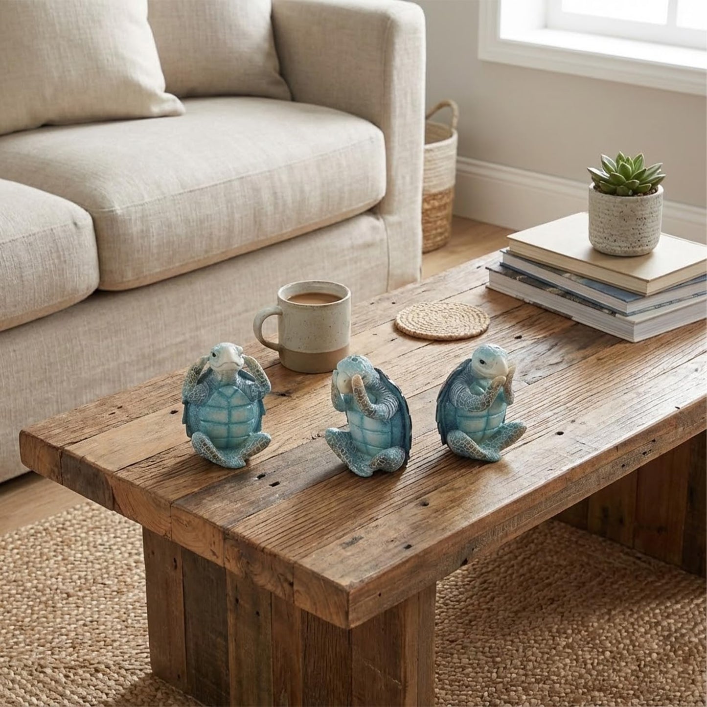 Turtle Sculpture 3-Piece Set Coastal Home Decor Turtle sculptures are perfect for bathrooms, offices, bookshelves, display shelves, coffee tables, or beach-themed decor in any room of your home.