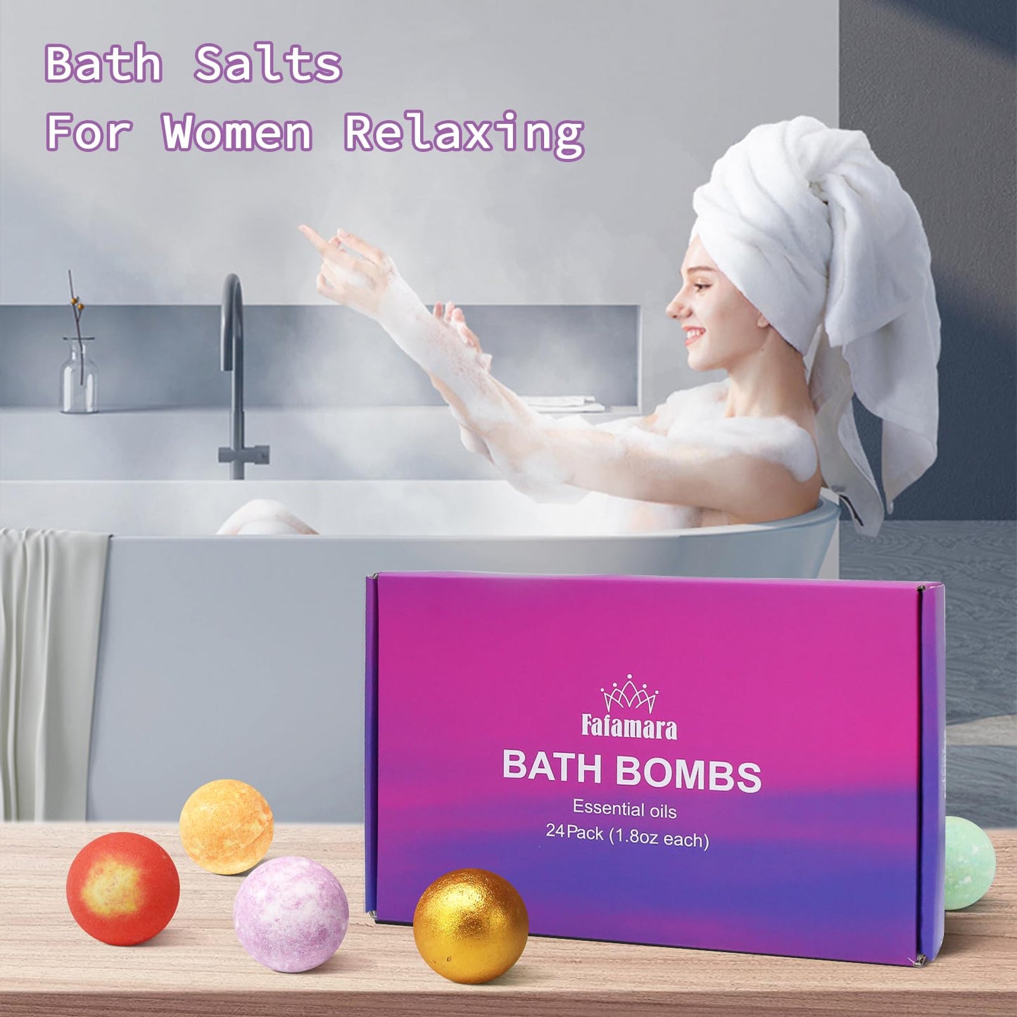 Fafamara 24pcs Bath Bombs Gift Set, Organic and All Natural Ingredients Bubble Bath Bombs Fizzes Spa