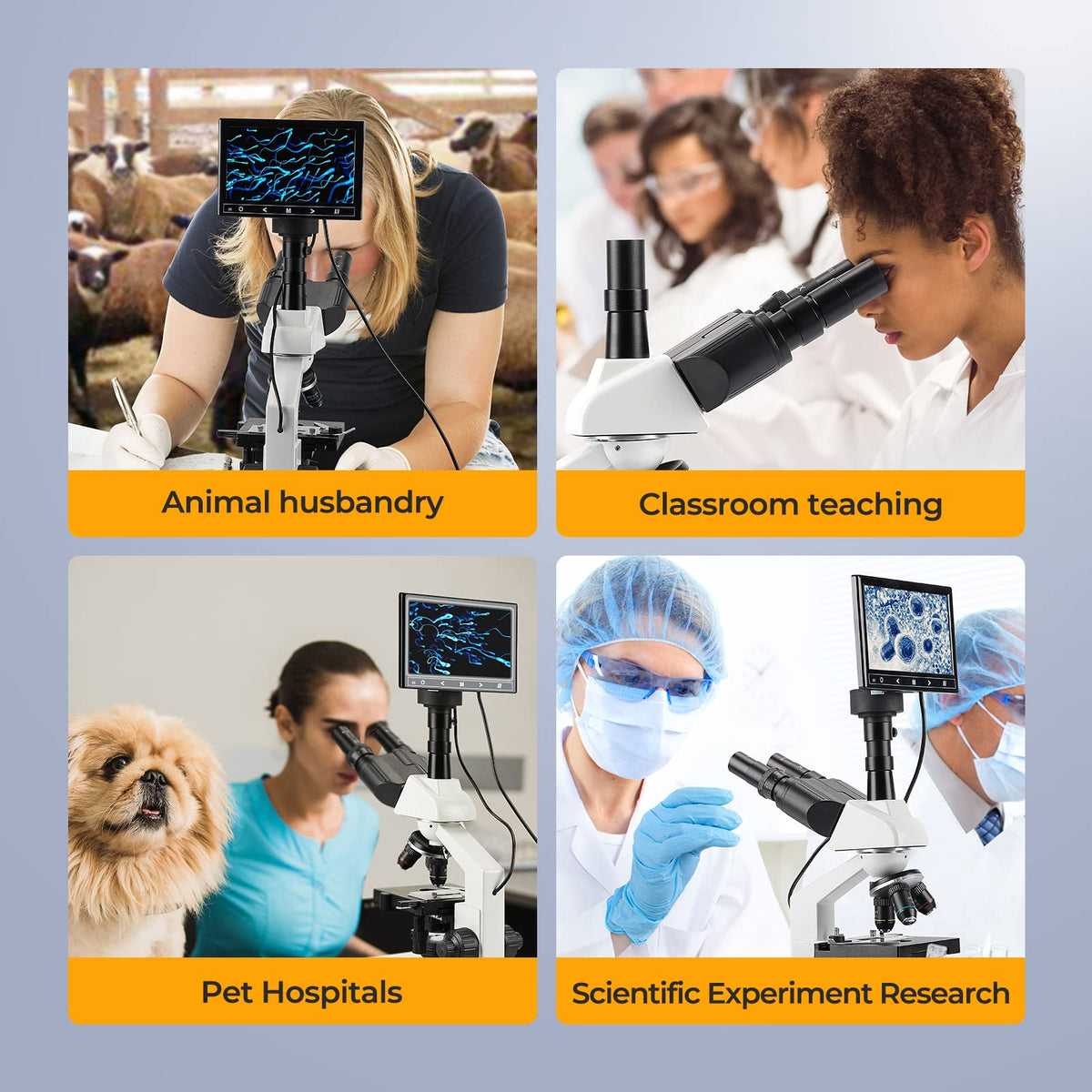 [Research-Grade] Vabiooth Lab Compound Trinocular Microscopes 40X-2500X Magnification with 7" LCD Screen 5MP E-Eyepiece, Two-Layer Mechanical Stage for Animal Husbandry, Pet Hospitals, Lab, Farms