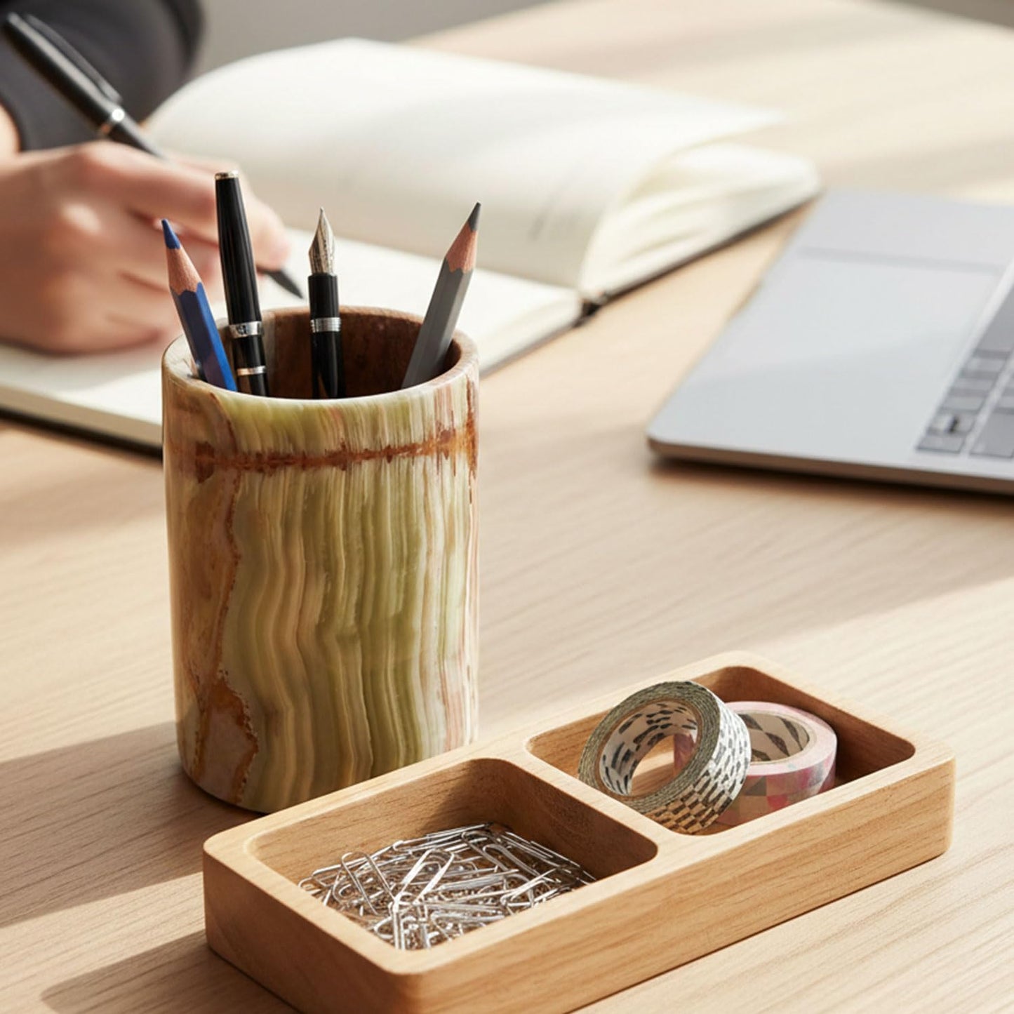 Radicaln Marble Pen Holder For Desk 4" Inches Green Onyx Handmade Marble Toothbrush Holder & Pen Holder For Home Decor, Ideal Pencil Holder For Desk Organizer