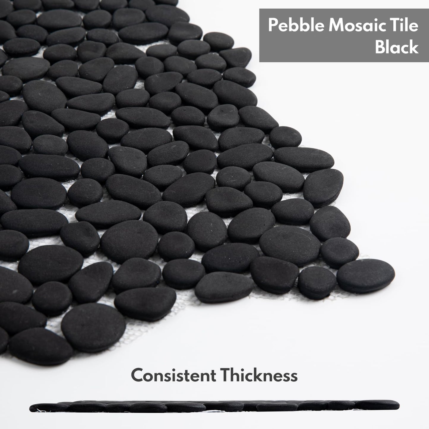 Lovdeco Pebble Tile Shower Floor, Pebble Mosaic Backsplash for Wall, Stone Tiles for Bathroom and Outdoor Garden, 5 Sheets, Black